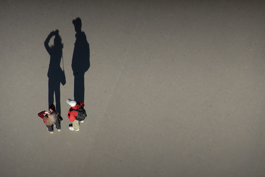 View of people from above, looking down from Eiffel Tower