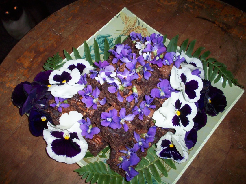 brownies decorated with purple flowers