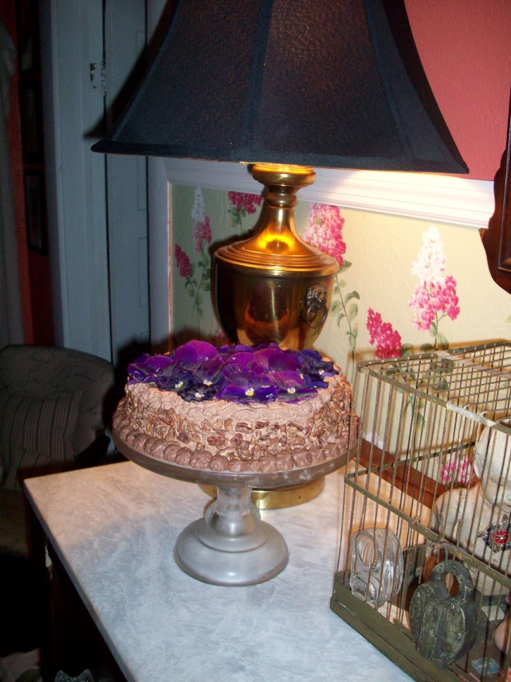 cake on table in hall with lamp