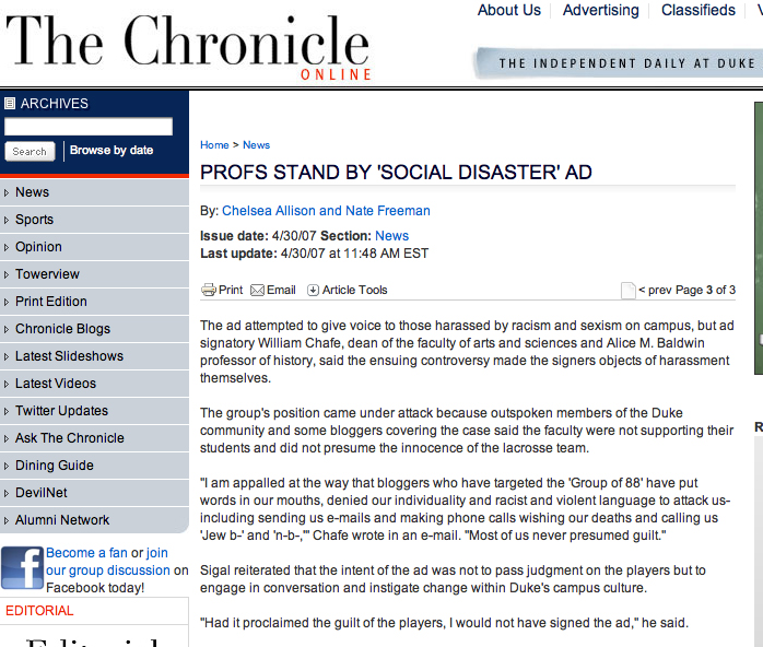 chronicle article about social disaster ad