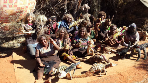 Tjanpi Desert Weavers with their work at the completion of the TarraWarra  Camp