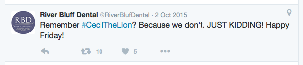 Tweet: Remember Cecil The Lion? Because we don't. JUST KIDDING! Happy Friday!