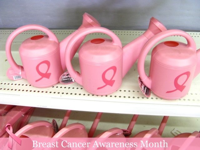 pink ribbon watering cans