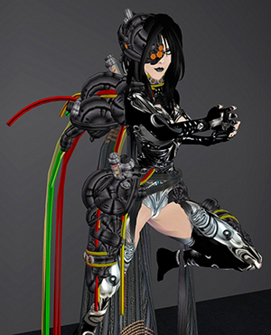 A representation of a cyborg woman