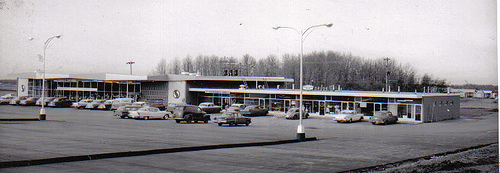 An old photo of a mall