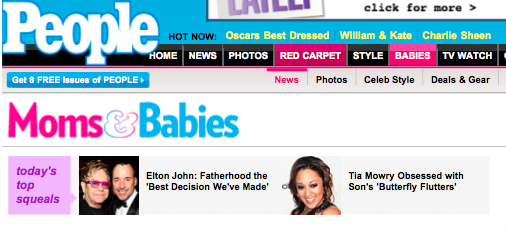 The Home Page of People.com’s “Moms&Babies.” Source: “Moms & Babies” 