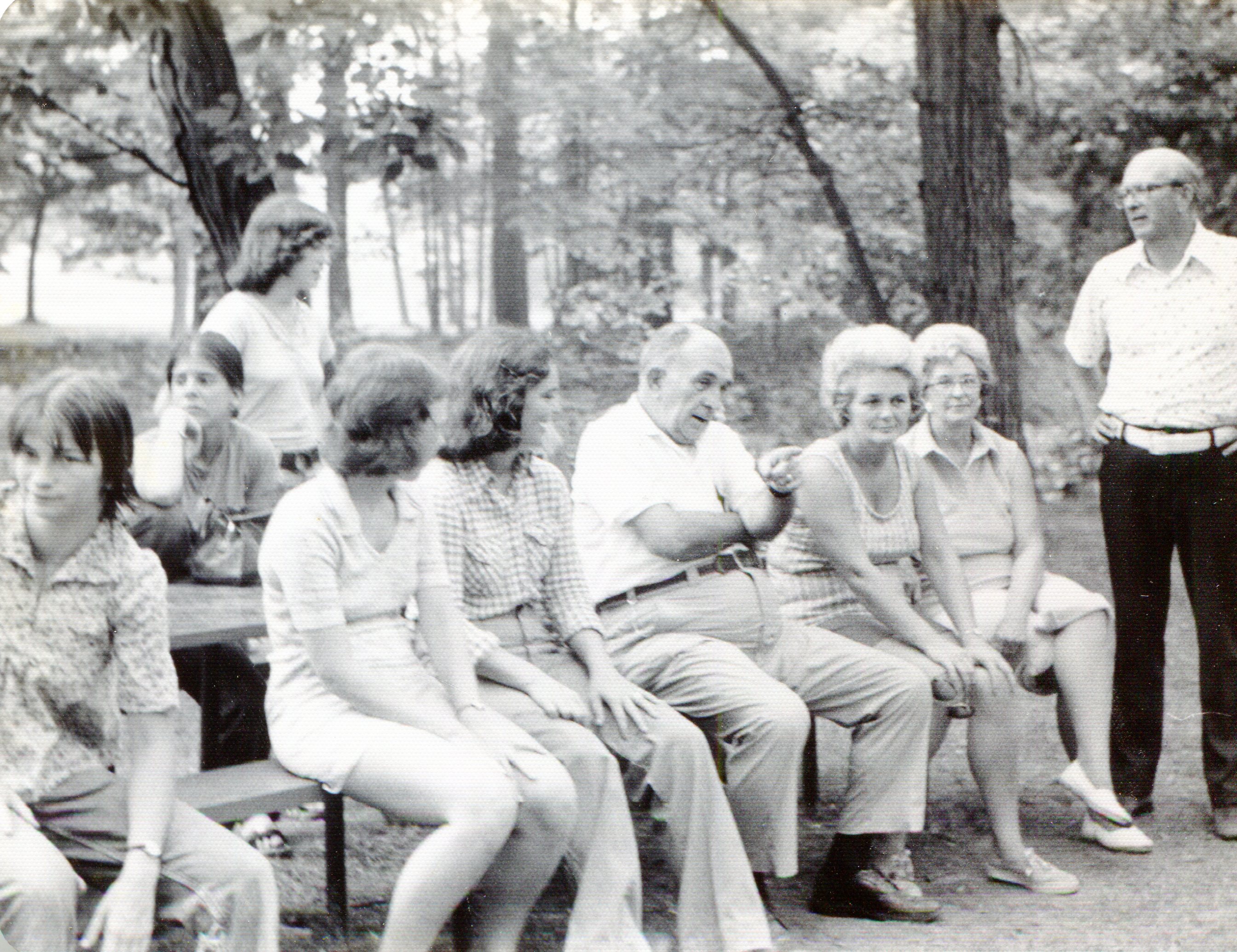 crowd around picnic table